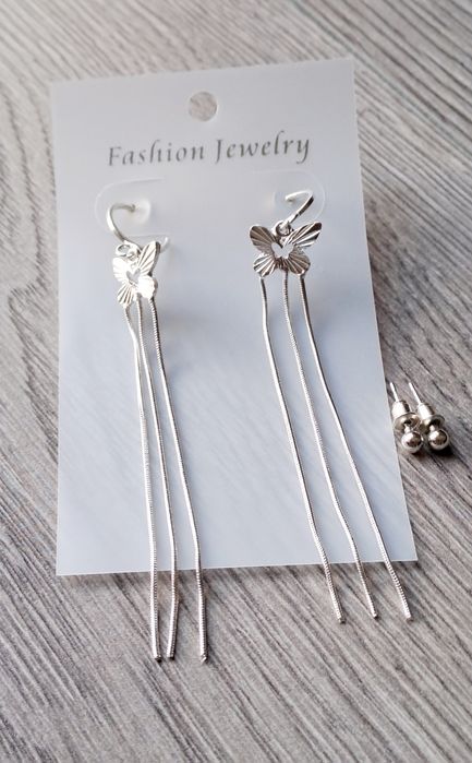 Śliczne Kolczyki długie motyle + gratis  nowe