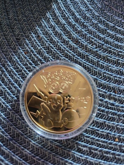 Złota Moneta Żeton Pokemon Pikachu + Bonus