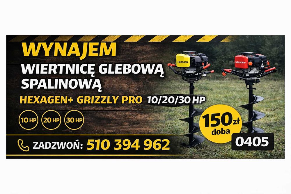 Wynajem wiertnicy glebowej spalinowej Hexagen + Grizzly  10/20/30 HP