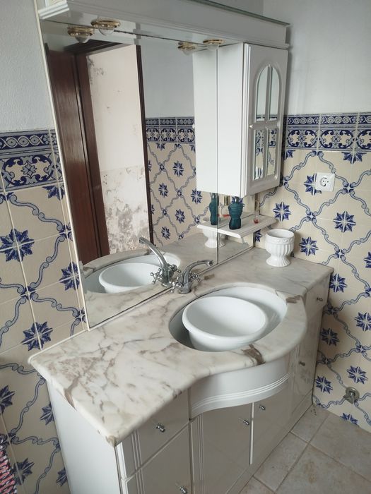 Móvel de casa de banho em mármore + Espelho com armário e luzes