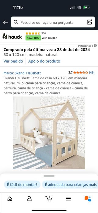 Cama de criança em forma de casa 60x120