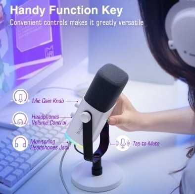 Microfone Dinâmico Branco FIFINE para PS4/PS5/PC Podcast e Streaming