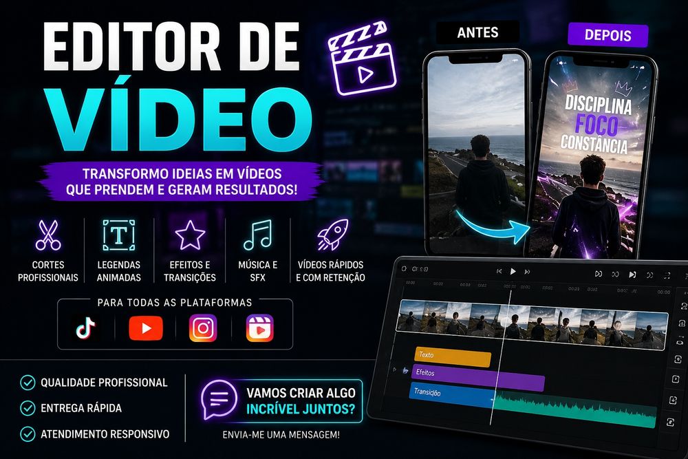 Editor de Vídeo para TikTok, YouTube Shorts e Reels