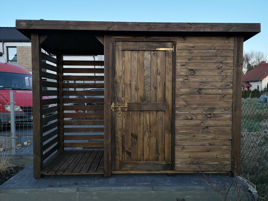 Drewutnia z domkiem narzędziowym ogrodowym 2,5 x 1,1m,wiata na drewno