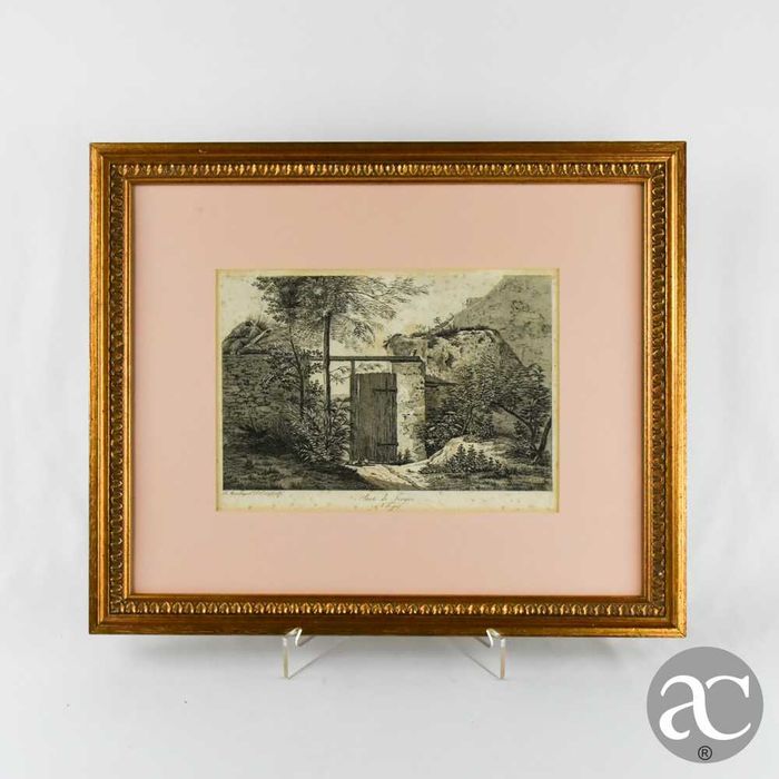 Gravura de J. Marchand “Ferme à Ville-juif” com moldura, séc. XIX