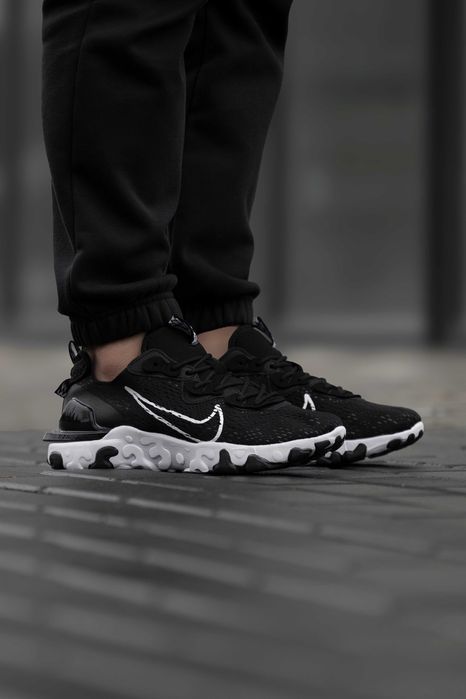 Літні кросівки Nike React Vision Black White (41-45) — дихаючі чоловічі, легкі, комфортні на спеку | Найк Реакт Віжн чорні білі