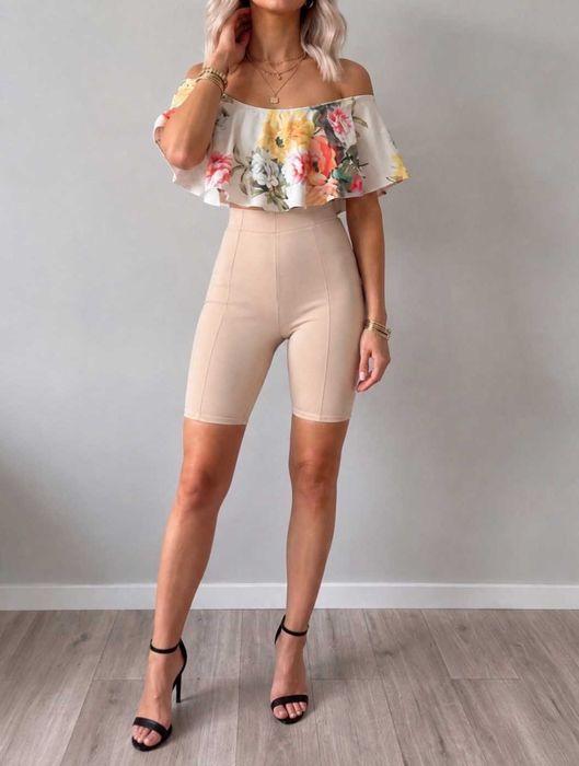 Getry kolarki bershka rower bieganie gym xs beżowe spodenki