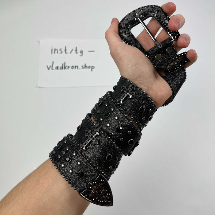 B.B. Simon Pink Cross Belts Crystals | Ремни Б.Б.Симон c крестами и стразами