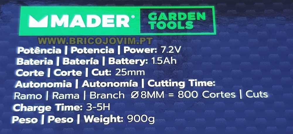 Tesoura de Poda Elétrica - BATERIA DE 1.5Ah / 7.2V - 900Gramas - NOVAS