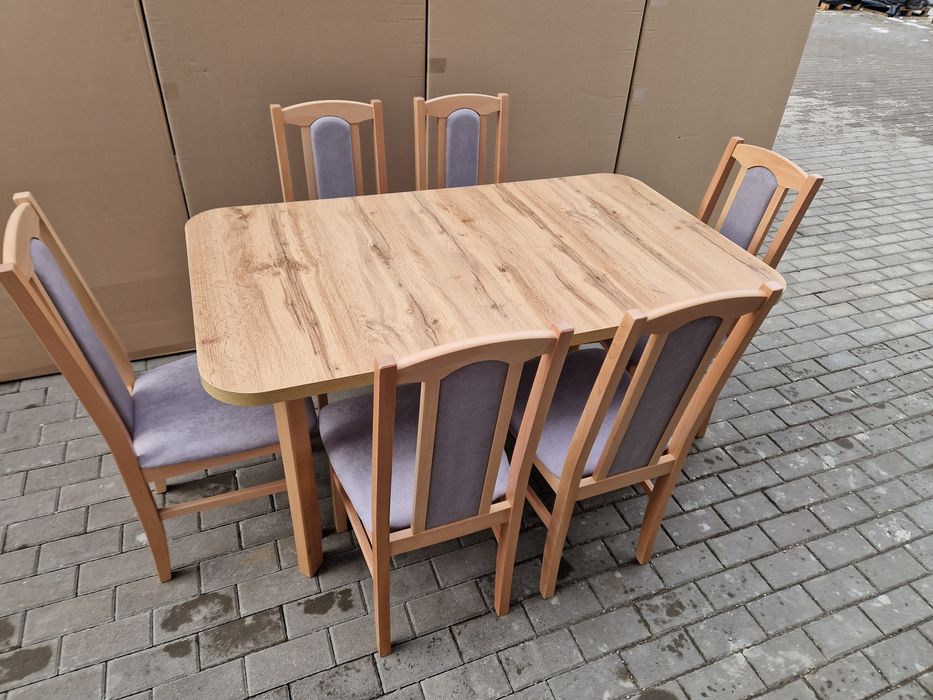 Stół 80x140/180 + 6 krzeseł, buk/wotan + szary, OD RĘKI