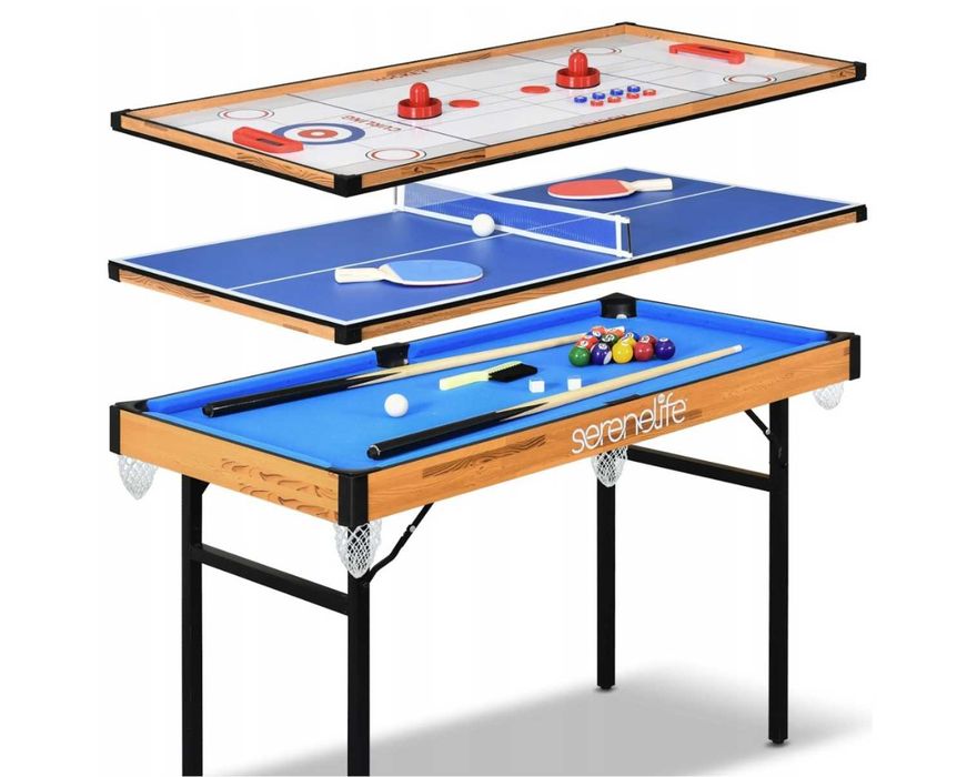HIT! STÓŁ DO GIER 4w1 Bilard Ping Pong Hokej Shuffleboard CAŁY ZESTAW
