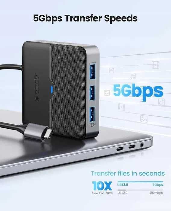 Hub USB C ORICO, stacja dokująca USB C 5 w 1 1558