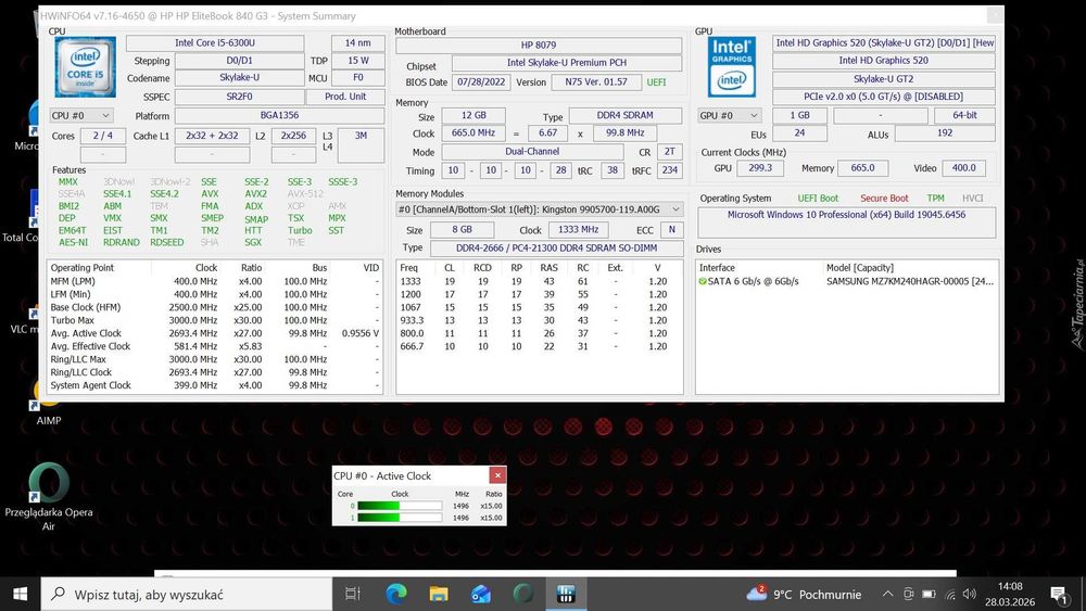 Idealny HP EliteBook i5-6200/12gbDDR/SSD/Win10/Bateria OK