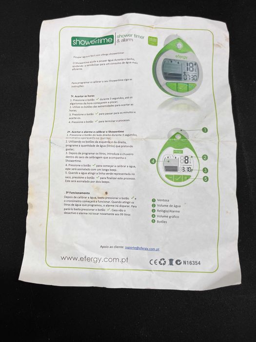 Efergy Showertime Temporizador Duche Poupança Água Relógio Novo