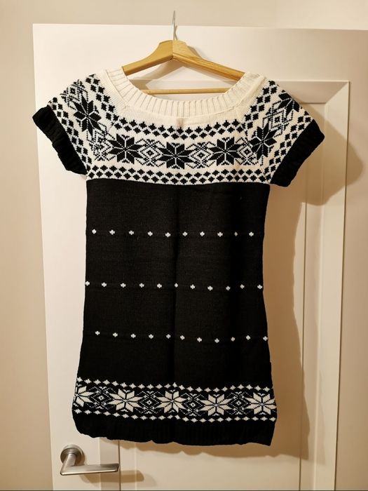 Przepiękny Sweter Sukienka Tunika Czarno-Biała M prezent dla Ukochanej