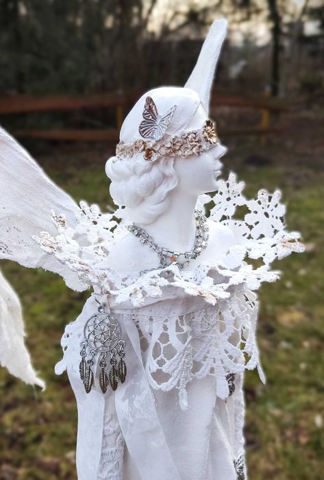 Piękny biały anioł,,figurka rzemiosło handmade powertex 47cm,prezent