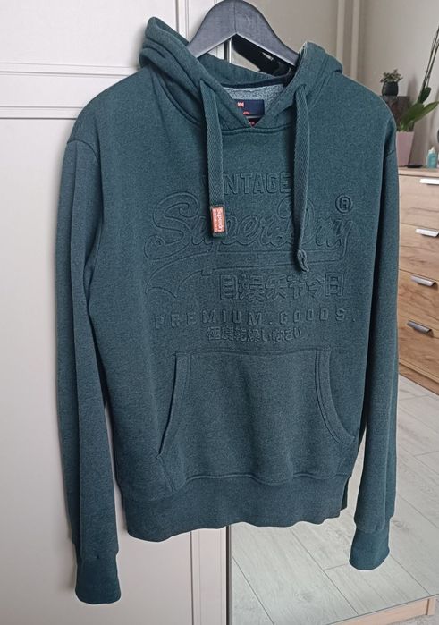 Superdry Vintage zielona butelkowa bluza z kapturem dresowa bawełniana