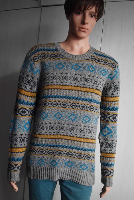 Sweter L casual wzory męski Vailent wełniany wygodny wzorzysty swetere