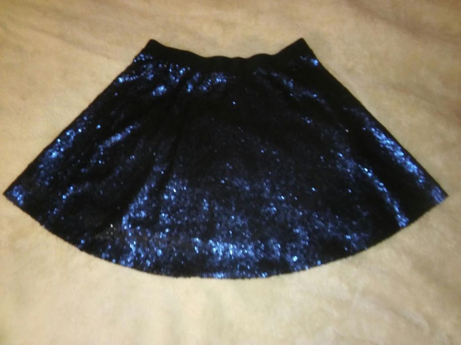 Spódnica cekinowa rozkloszowa na granatowa cropp S