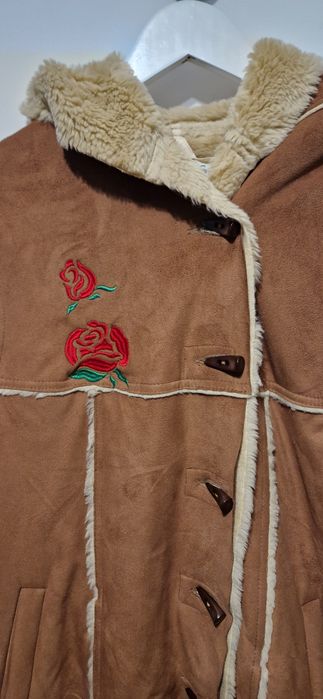 Brązowa Kurtka Getex z kapturem w stylu retro z haftem – L/XL