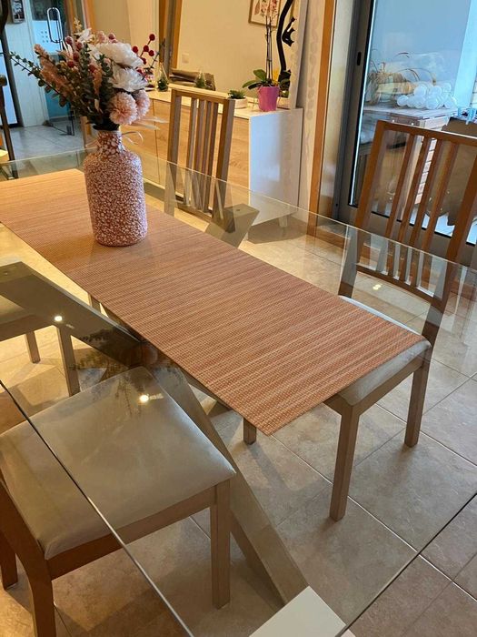 Mesa vidro carvalho 100 x 200