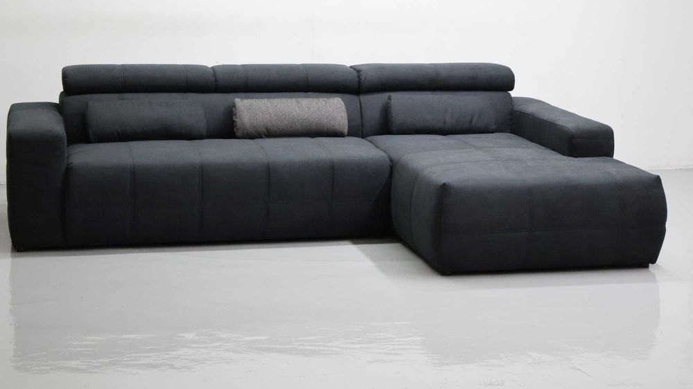 TBK Nowy grafitowy narożnik KLASA PREMIUM regulowane zagłówki rogówka sofa kanapa tkanina DESIGN  NOWOCZESNY WYGODNY