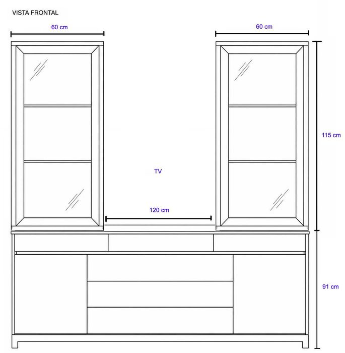 Conjunto de Móvel de TV com 2 Vitrines e Arrumação