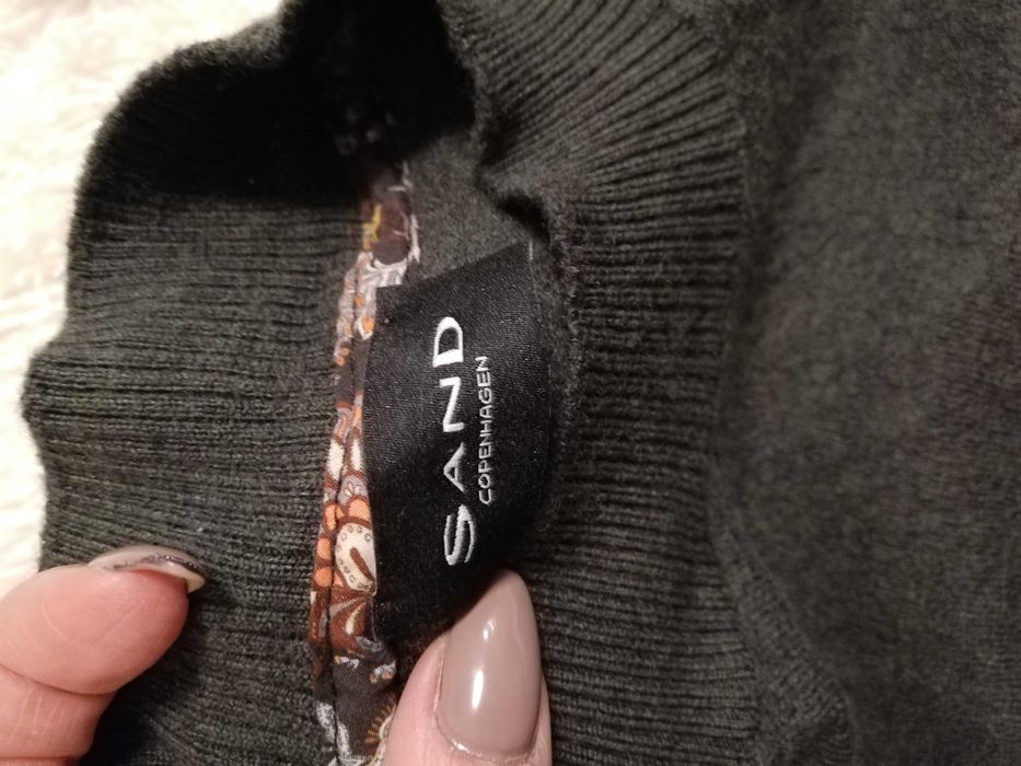 sweter Sand 100% merino wool S M 36 38 zielony