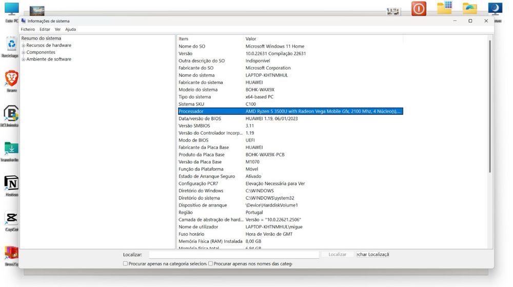 Huawei MateBook D15 –  8GB RAM / 256GB SSD