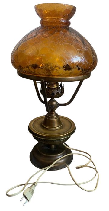 PRL: Stołowa Gabinetowa Lampa z Kloszem Retro