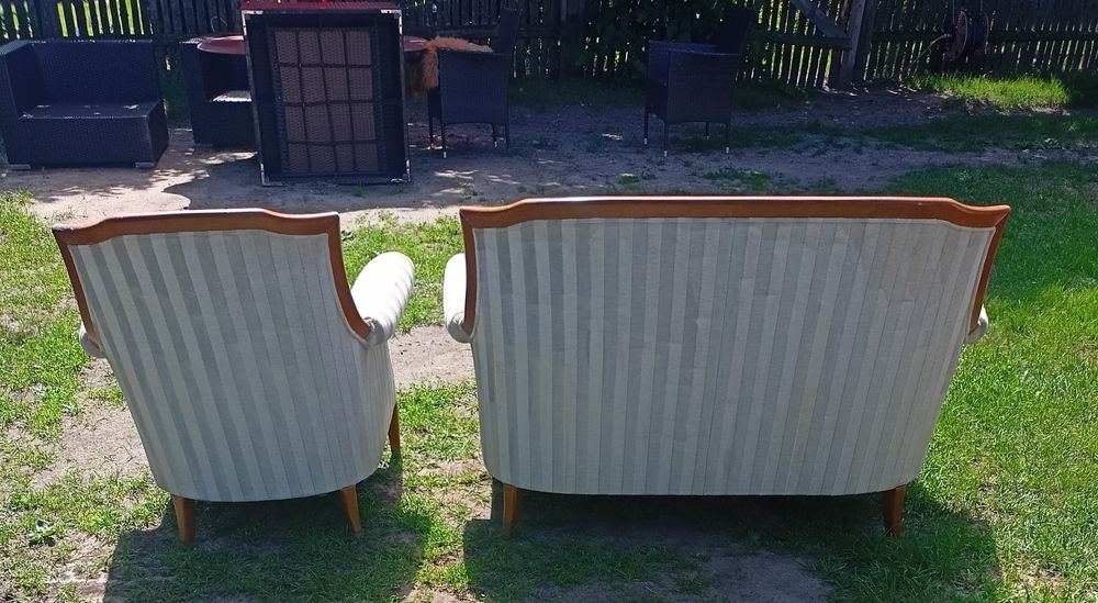 Sofa 2-osobowa + fotel, zestaw retro PRL