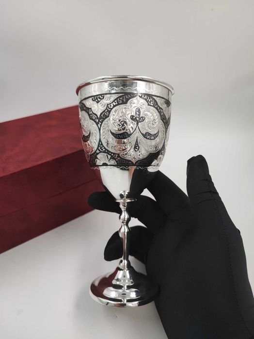 (2 в наявності) Фужер з різьбою "Кубачі" та чорнінням - об'єм 300 мл