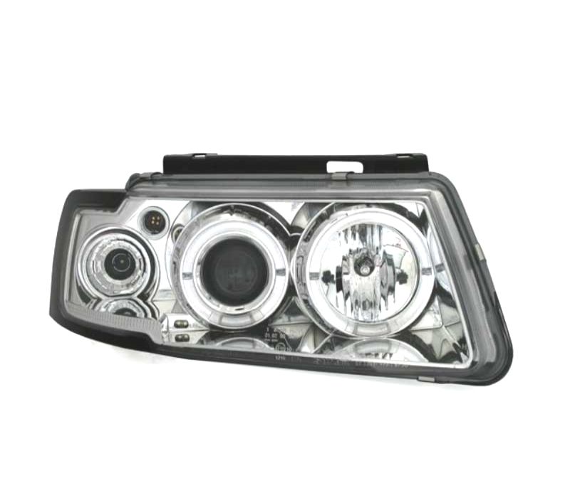 FARÓIS FRENTE ANGEL EYES VOLKSWAGEN VW PASSAT 3B 96-00 FUNDO CROMADO