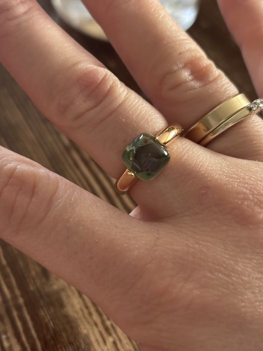 Pierścionek w kolorze zielonym – pozłacanym, rozmiar 6 mosiądz