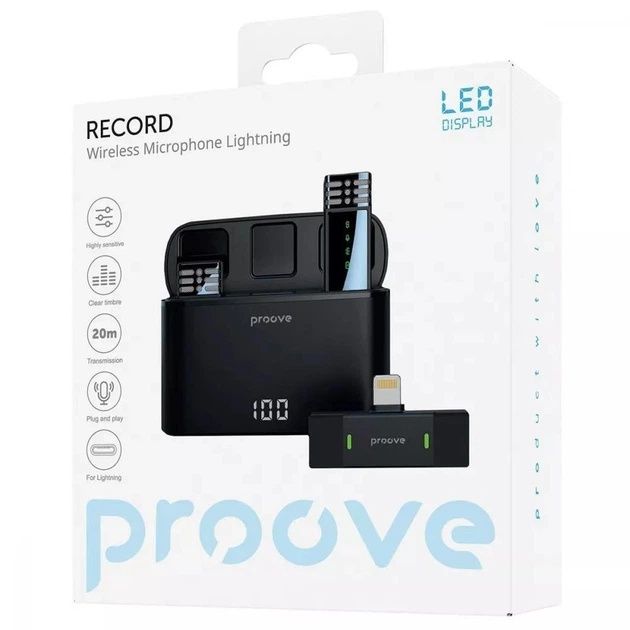 Бездротовий петличний мікрофон Proove Record Lightning Black