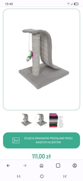 Drapak dla kota, materiałowy z zabawką