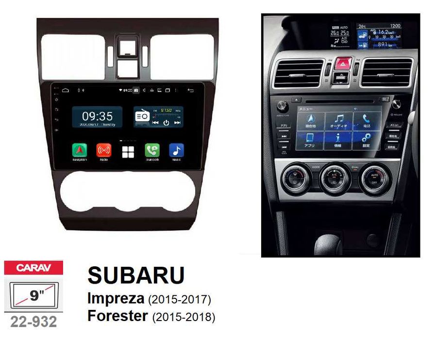 Rádio 2DIN 9" • SUBARU • Impreza • WRX • Forester • Outback • Android