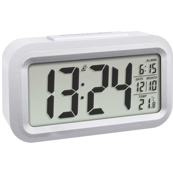 Zegar budzik TFA biały, srebrny 11,5cm z defektem