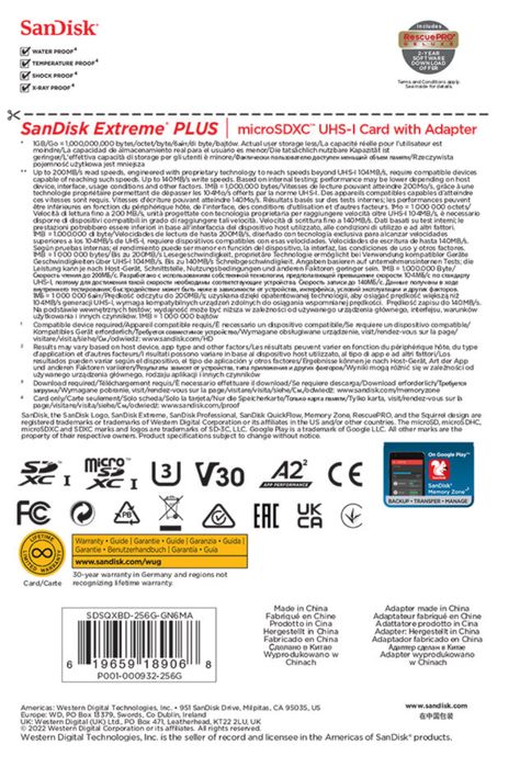 Karta pamięci SANDISK Extreme Plus microSDXC 256GB + Adapter NOWA!!!