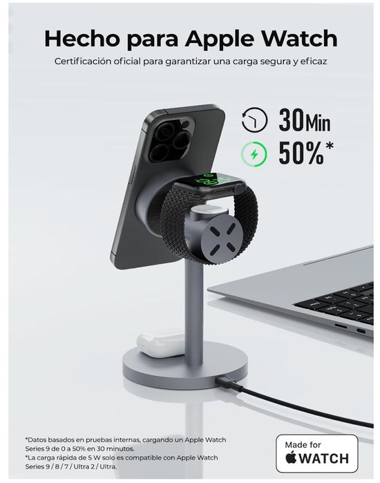 AMEGAT Carregador magnético sem fios 3 em 1, certificado Qi2 de 15 W