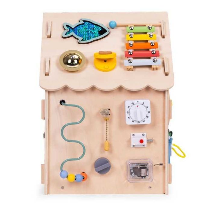 Drewniany domek manipulacyjny dla dzieci panel edukacyjny XXL 30 ele