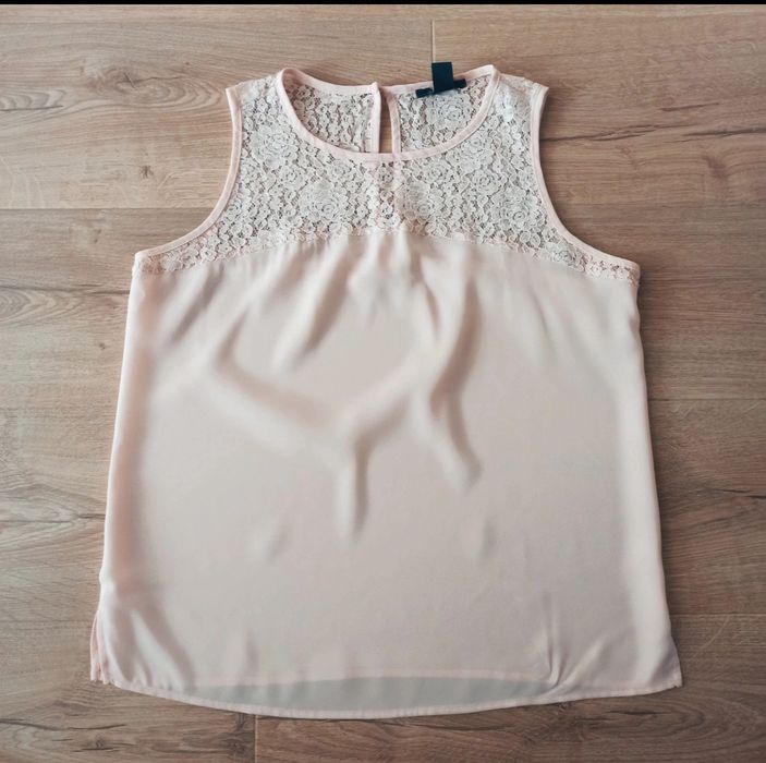 Pudroworóżowa bluzka bez rękawów z koronką S M forever 21