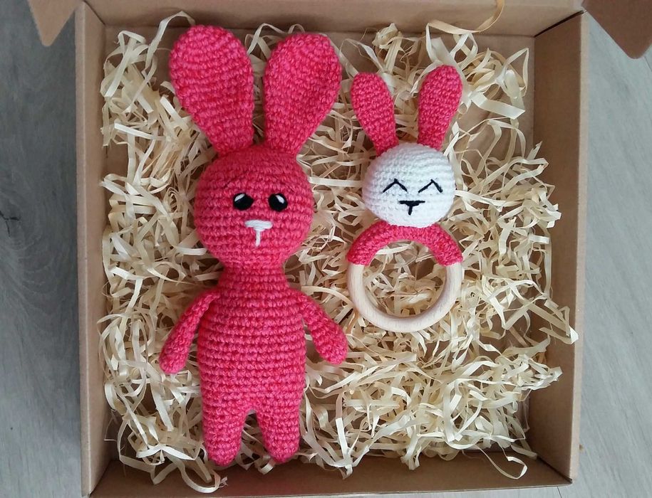 Króliczek królik na szydełku maskotka przytulanka Handmade Nowa Mięta