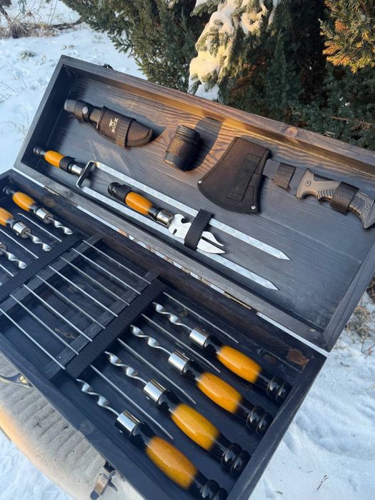 Подарочные Шампура в кейсе-столике для барбекю гриля мужу куму брату