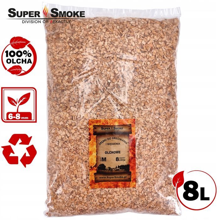 Zrębki Wędzarnicze Super Smoke OLCHA KL-08 (6-8mm) Medium 8 Litrów