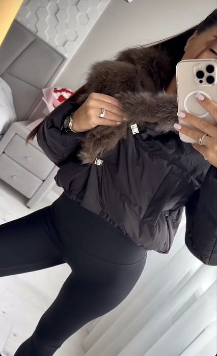 Пуфер, куртка чорна , куртка коротка, куртка з хутром ,куртка з мехом
