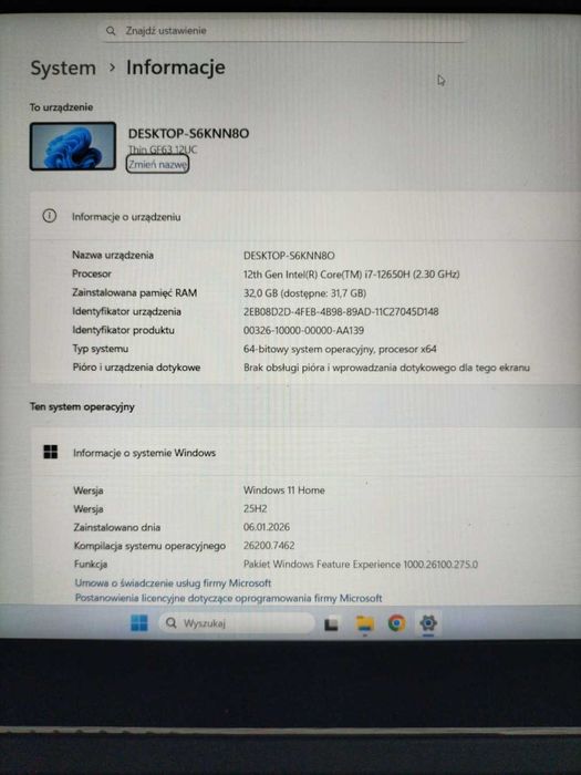 Laptop MSI Intel Core i7, 32 GB RAM, grafika 4 GB