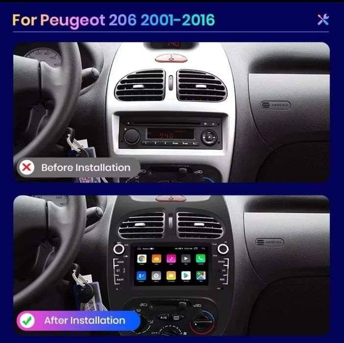 Rádio android 7" Peugeot 206 Carplay GPS wifi Bluetooth 2/32GB Novo