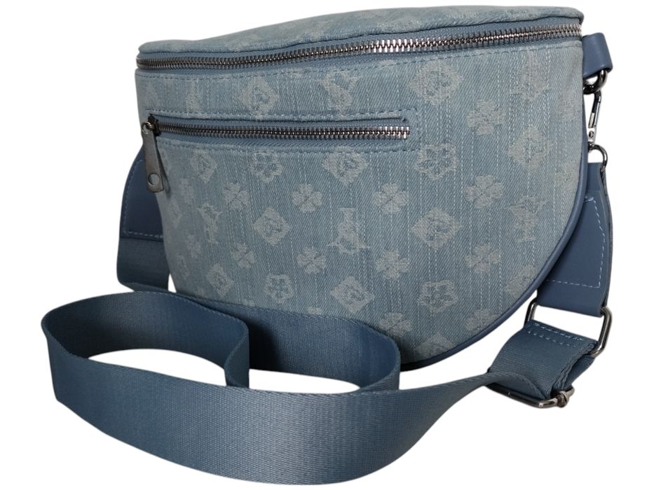 Niebieska Torebka Damska Saszetka z Geometrycznym Wzorem