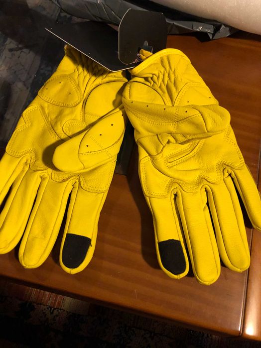 Luvas moto pele sintética amarelas proteção M L XL - Stock limitado